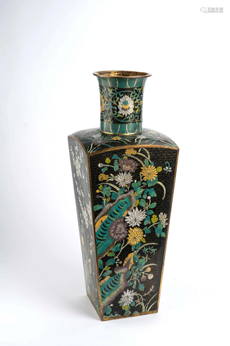 Black Ground Cloisonne Square Vase