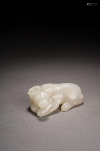 Carved White Jade Buffalo Weight