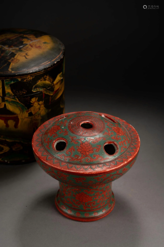 Red & Green Enamelled Five-Spouts Incense Holder