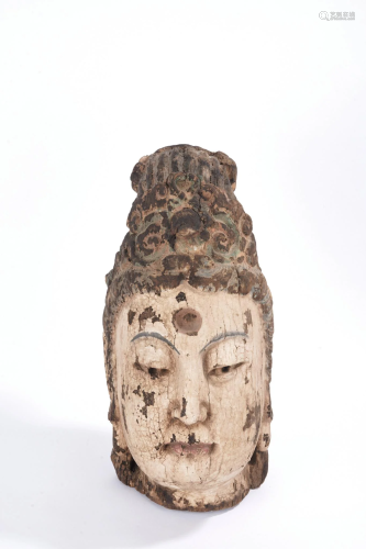 Carved Wood Head of Buddha