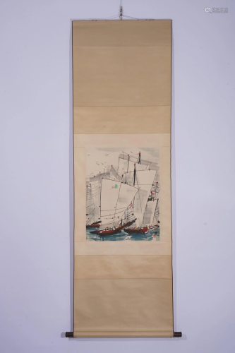 Wu Guanzhong, Chinese Sailing Painting Scroll