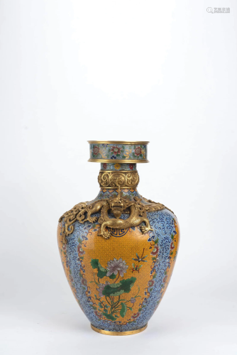 Gilt Decorated Cloisonne Enamel Dragon Vase