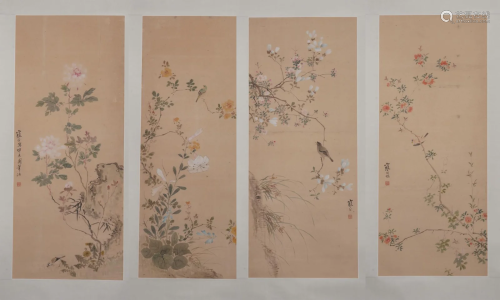 Jiang Hanting, Four Chinese Flower & Bird Painting
