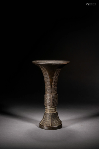 Bronze Taotie-Pattern Beaker Vase Gu