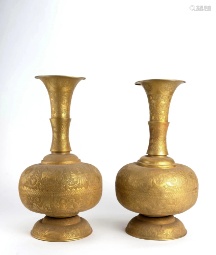 Pair of Gilt Bronze Mythical Beast Vases