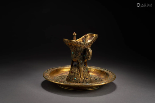 Gilt Bronze Jue Cup & Stand