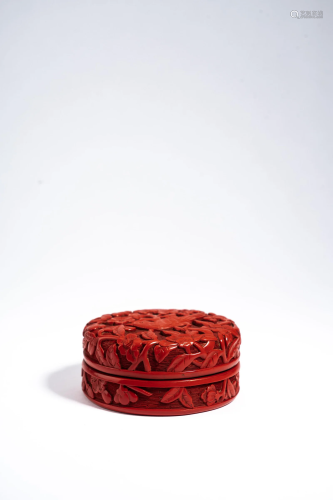 Carved Cinnabar Lacquer Flower & Bird Box & Cover