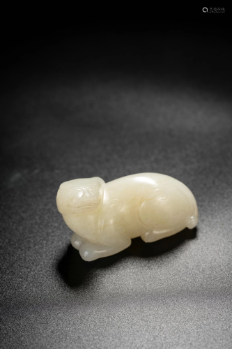 Carved White Jade Mythical Beast Weight