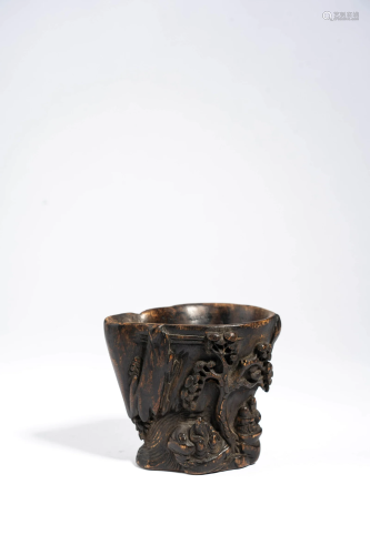 Carved Agarwood Scholar & Pine Cup