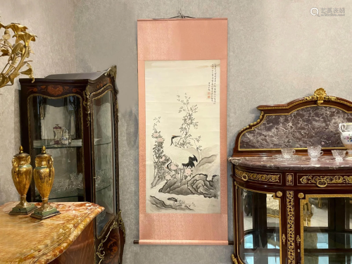 Chen Zhifo, Chinese Crane Painting Scroll