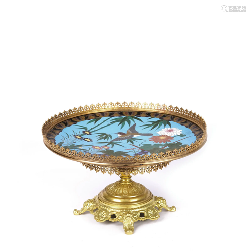 Gilt Decorated Cloisonne Enamel Magpie Stem Dish