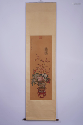 Chinese Antique & Flower Painting Scroll