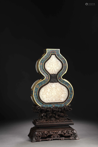 Jade Inlaying Cloisonne Enamel Double-Gourd Vase