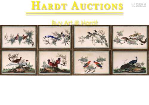 8 PIECES OF RICE PAPERPLANT PITH PAINTING , BIRD & FLOWERS