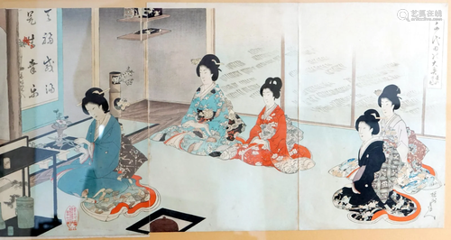 Japanese woodcut, (Okio-ah) Meiji period Signed in