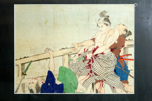 Japanese woodcut, old Japanese samurai size 20 * 27 cm