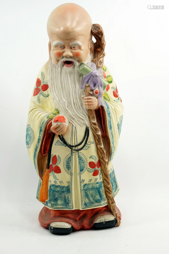 Ceramic sculpture, Chinese sage, hand-painted, early