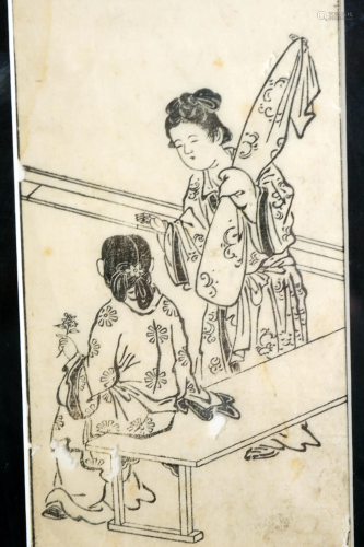 Japanese wood cutting, (Akio-ah) of a pair of women in