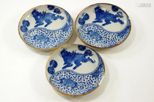 Three handmade Japanese plates decorated with dragon