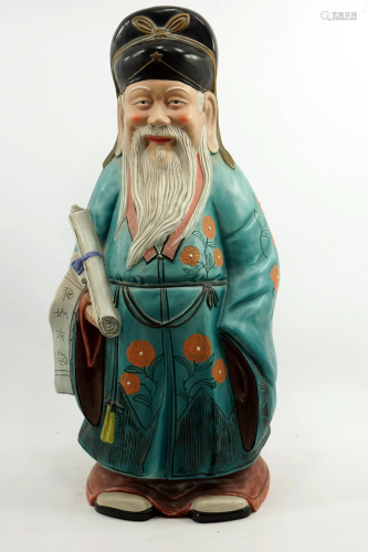 Ceramic sculpture, Chinese sage, hand-painted, early