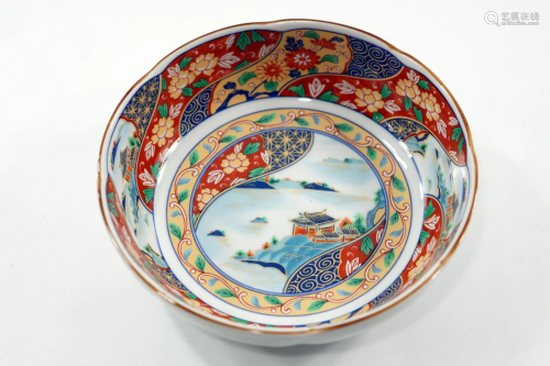 Colorful Japanese ceramic bowl Handmade painting Signed