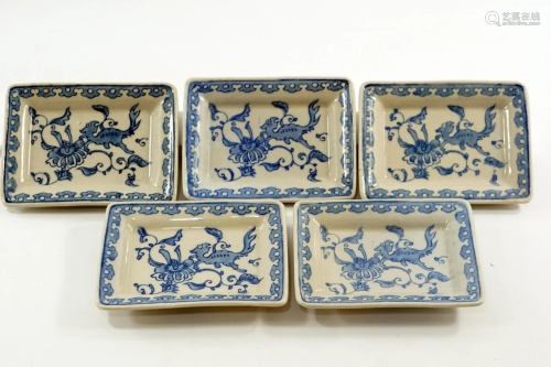 Set of 5 Japanese Handmade Serving Plates Imari Style