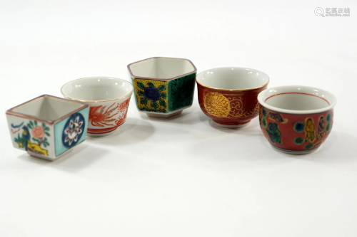 Collection of 5 Japanese sake drinking glasses