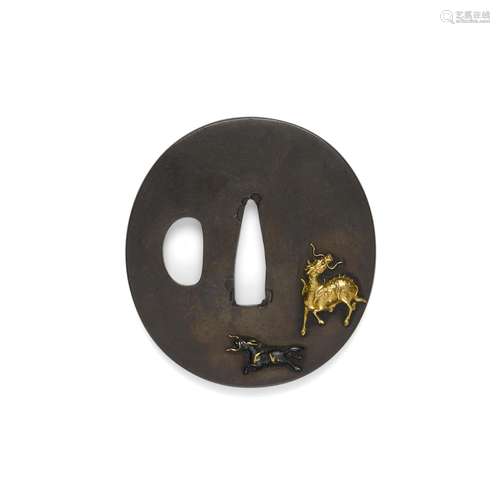 A Shibuichi tsuba and a Goto-school kozuka