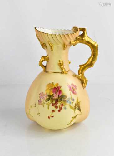 A Royal Worcester blush ivory jug with coral form gilded han...