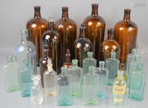 A group of brown poison bottles and other examples