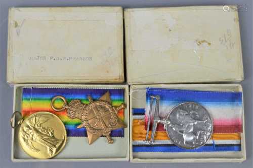 A group of WWI medals later engraved to Major F.G.W Pearson ...