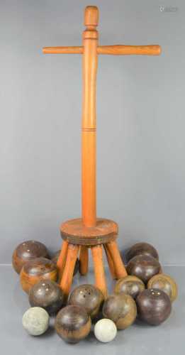 A group of late 19th/early 20th century wooden bowling balls...