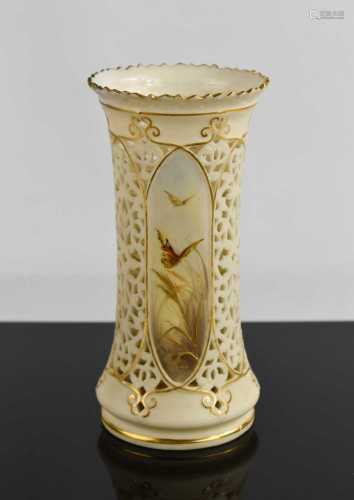 A 19th century Royal Worcester ivory vase with pierced decor...