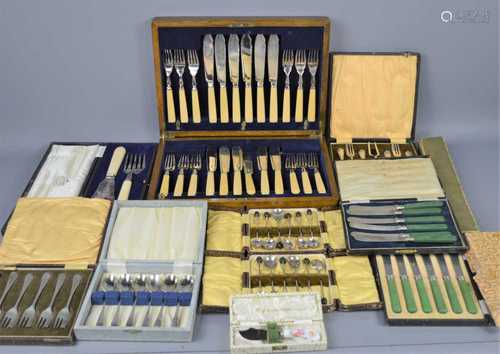 A quantity of boxed silver plated cutlery and other items