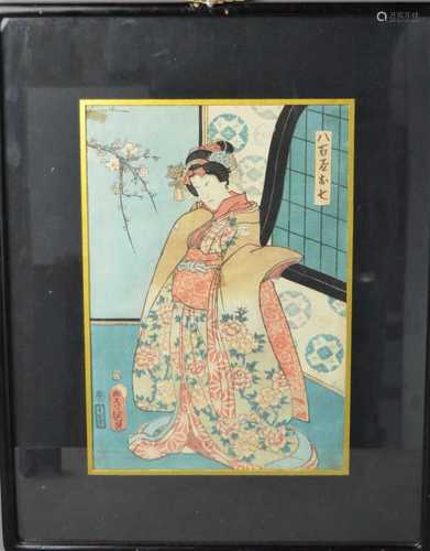 A 19th century Japanese woodblock print signed by Kunisada U...