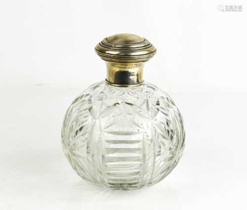 A cut glass rosewater bottle, of spherical form, with Spanis...