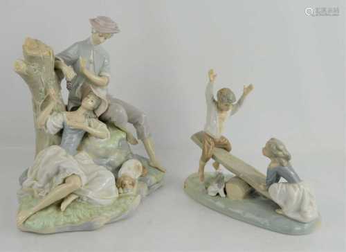 A large lladro romantic pastoral group porcelain figurine to...