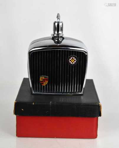 A novelty Jaguar grill decanter, with the original box.