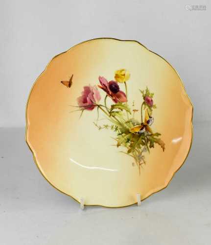 A Royal Worcester plate painted with flowers, butterflies an...