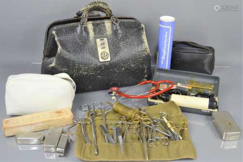 A vintage leathers doctors bag and equipment to include Arno...