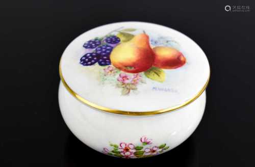 A Royal Worcester box and cover, the lid painted with fruit ...