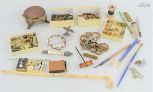 A group of collectibles to include pen nibs, bone handled pe...