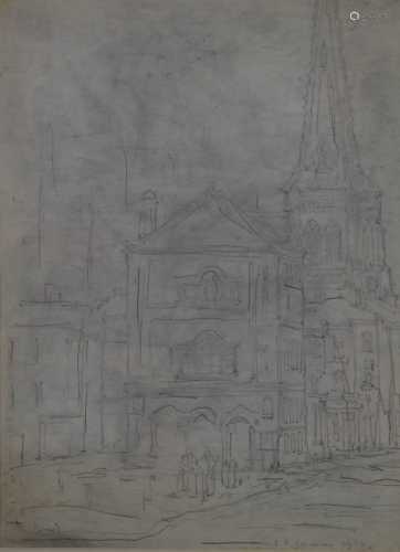 Attributed to Lowry, pencil sketch of a street scene, signed...