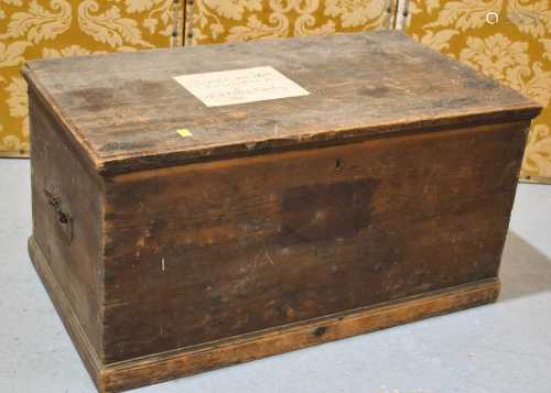 An antique pine blanket chest with iron handles48cm by 94cm ...
