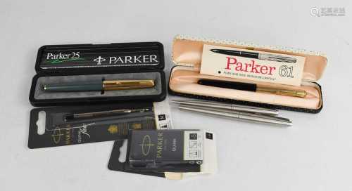 Two 12ct rolled gold Parker fountain pens, with the original...
