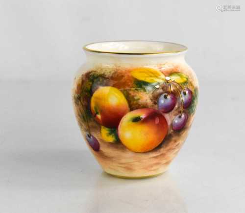 A Royal Worcester vase, painted with fruits and signed, 7cm.