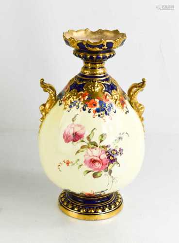 A Royal Crown Derby pedestal vase, painted with roses, with ...