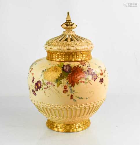 A Royal Worcester pot pourri vase and cover, painted with su...