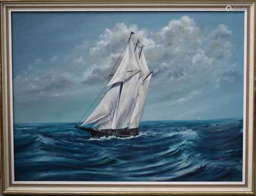 W. H Cage (20th century): oil on canvas depicting a yacht, s...