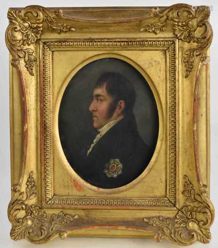 A 19th century oil on metal portrait of a decorated gentlema...